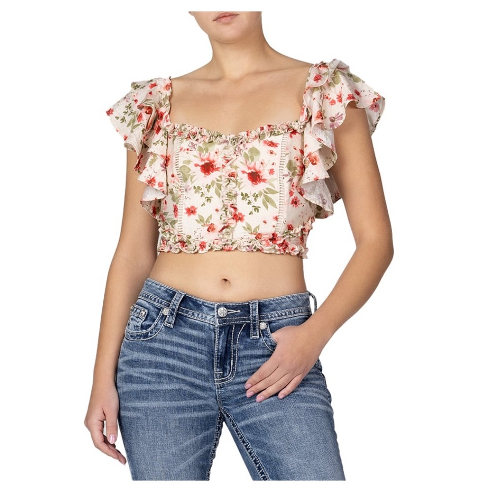 NWT Miss Me floral women’s Smocked crop Top size large festival fashion